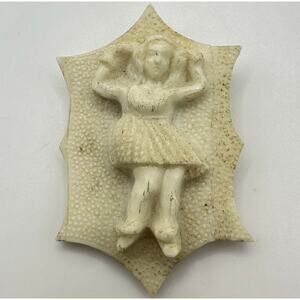 Antique Art Deco 1930s cream white carved celluloid dancing woman dress clip